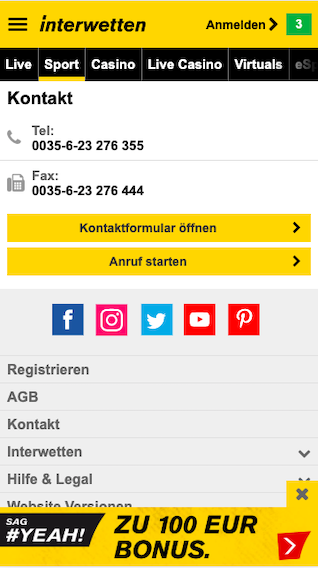 Kontakt und Support in der Interwetten App