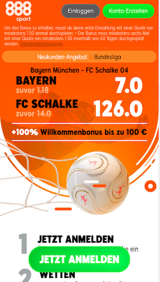Willkommens-Angebot bei 888sport für FC Bayern München gegen den FC Schalke