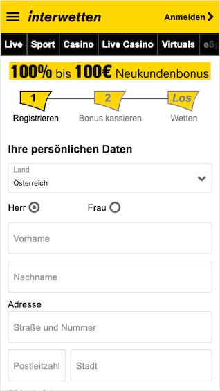 So registrierst du dich in der Interwetten App