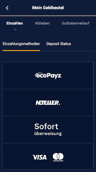 Einzahlungsmethoden in der STSBet Sportwetten App