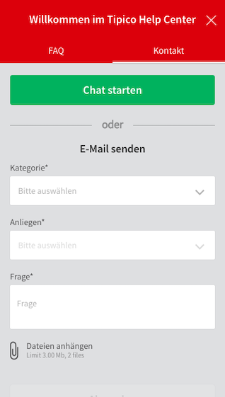 Kontakt und Help Centre der Tipico Wett App