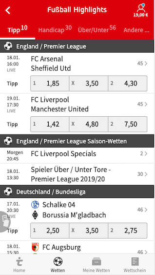 Das mobile Wettprogramm der Tipico Wett App