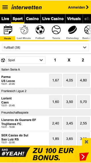 Menü Interwetten Sportwetten App