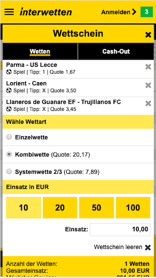 Interwetten Wett App Wettschein