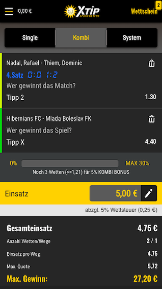 X-Tip Sportwetten App Wettschein