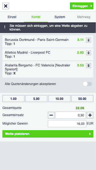 Wettschein der bet-at-home App