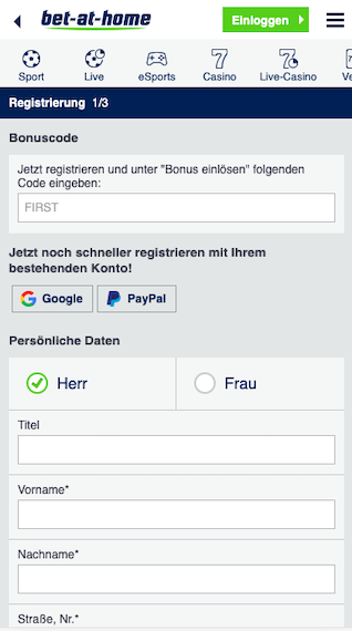 Registrierung in der bet-at-home Sportwetten App