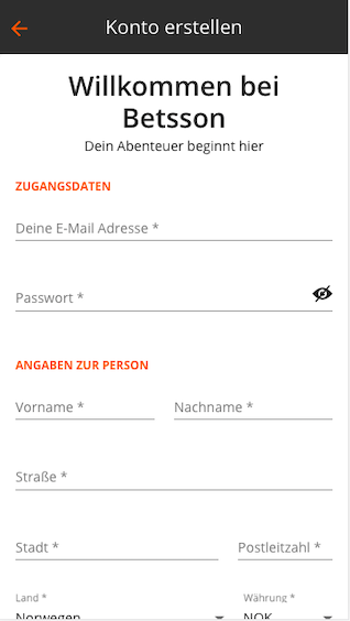 Registrierung in der mobilen Betsson App