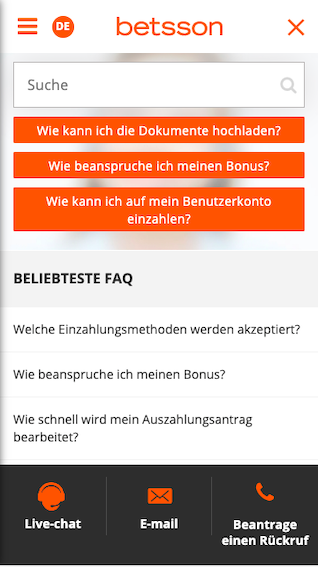 Kontakt & Support in der Betsson App