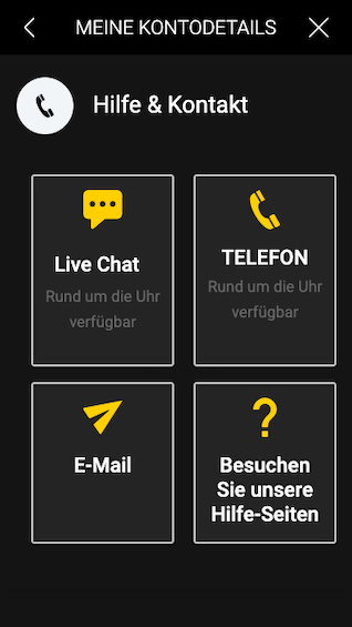 Alle Kontaktmoeglichkeiten in der Bwin App