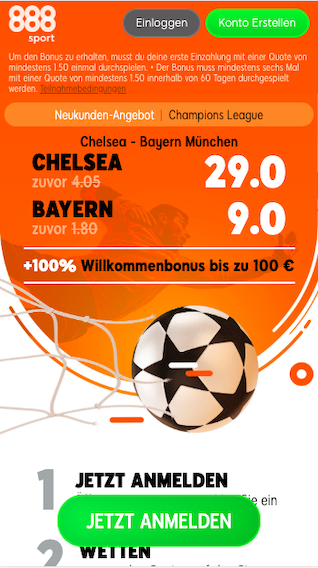 Quotenboost bei 888sport für das Champions League Achtelfinale Bayern München gegen Chelsea