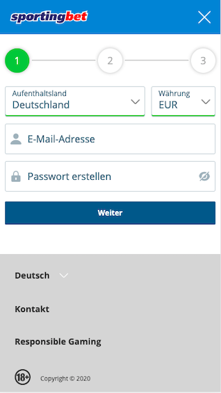 Registrierung in der Sportingbet Sportwetten App