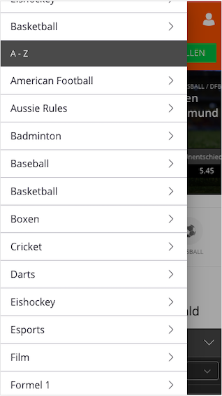 Wettprogram der Betsson Sportwetten App