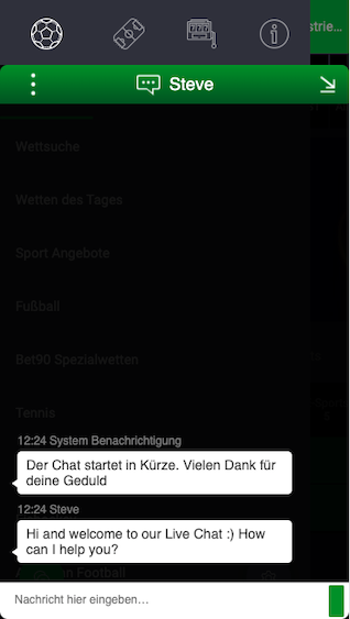 Kontakt & Support in der Bet90 Sportwetten App