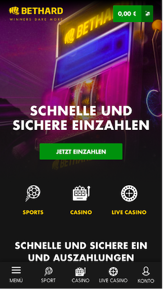 Menü der Bethard mobile App