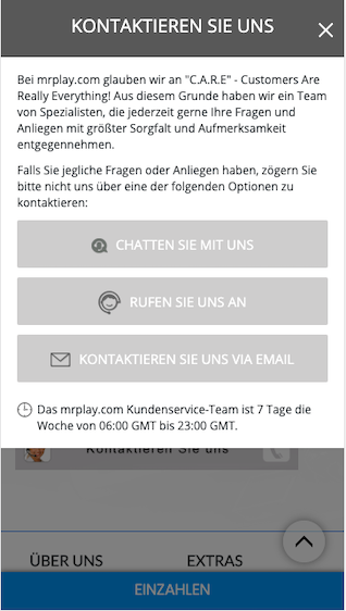 Support & Kontakt in der Mr. Play App für Android und iPhone