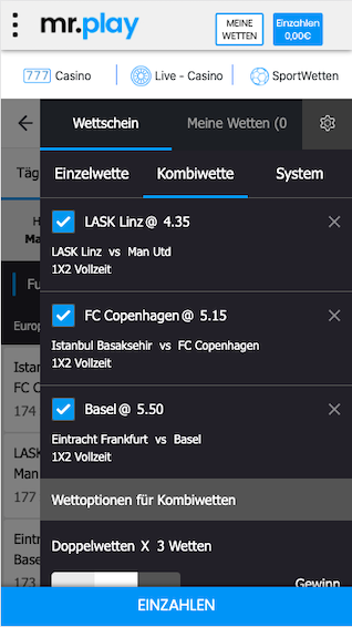 Wettschein der Mr. Play Sportwetten App