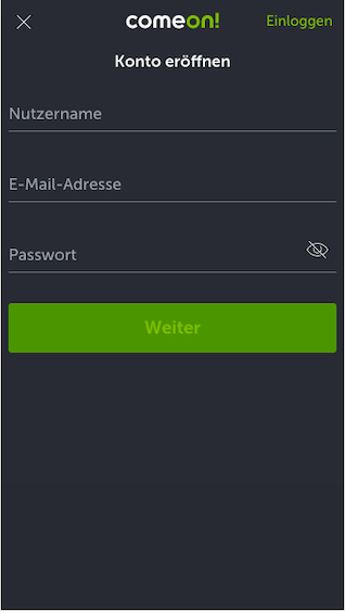 Registrierung in der ComeOn mobile App