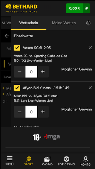 Bethard Wetten App und ihr Wettschein