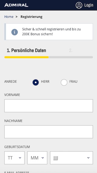 Registrierung in der Admiral App