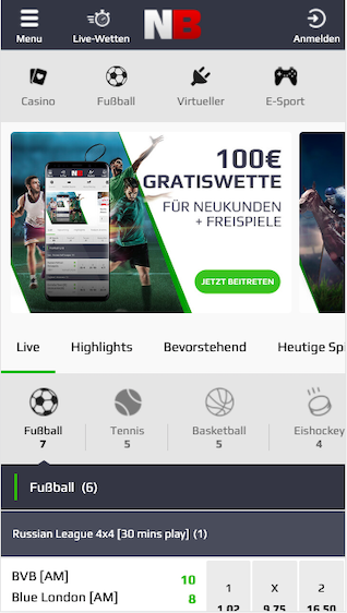 Startseite der Netbet Wetten App für Android & iPhone