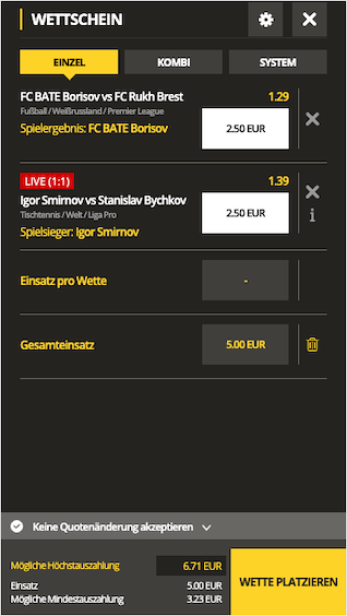 Wettschein der LVBet Sportwetten App für Android &iPhone