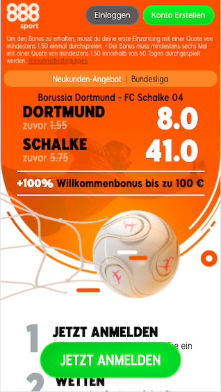 Quotenboost für das Revier-Derby zwischen Dortmund & Schalke in der 888sport App für Android & iPhone