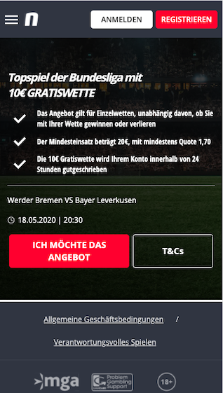 10 Euro Gratiswette am Bundesliga-Montag in der Novibet App für Android & iPhone
