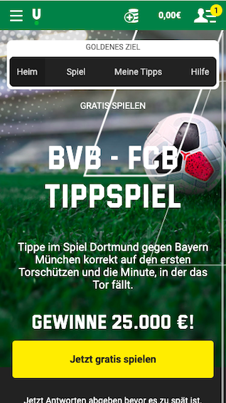 Beim Tippspiel für BVB Dortmund gegen den FC Bayern München in der Unibet App für Android & iPhone wetten