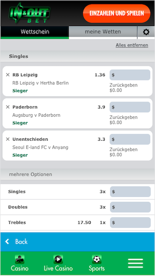 Wettschein in der InAndOutBet Sportwetten App für Android & iPhone