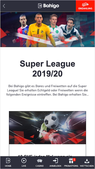 Echtgeld & Freiwetten für die Schweizer Super League in der Bahigo App für Android & iPhone