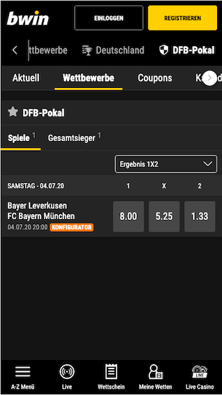 Alle DFB Pokal Finale 2020 Wetten & Quoten in der Bwin App für Android & iPhone