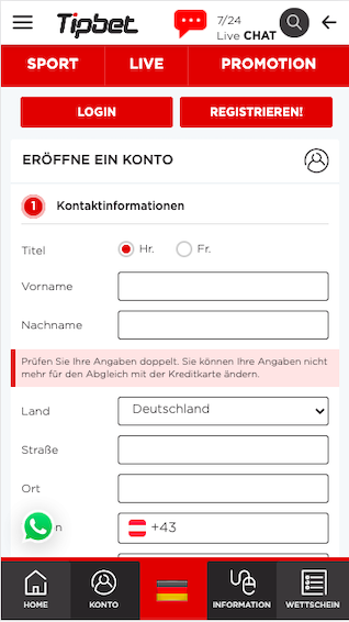 Registrierung in der Tipbet mobile App