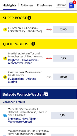 Quotenboost für die Premier League in der Sky Bet App für Android & iPhone