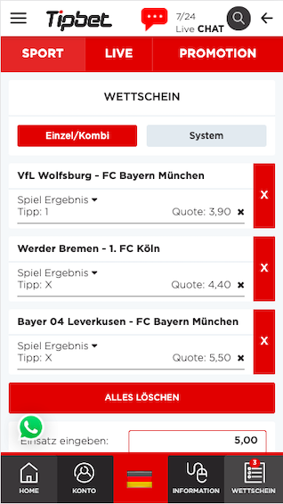 Wettschein der Tipbet Wett App für Android & iPhone