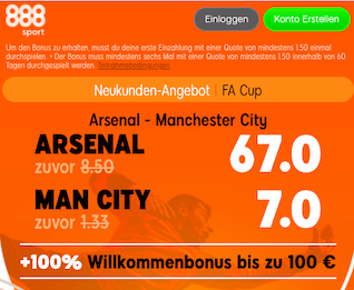 888sport Quotenboost zu Arsenal vs. Manchester City im FA-Cup Halbfinale