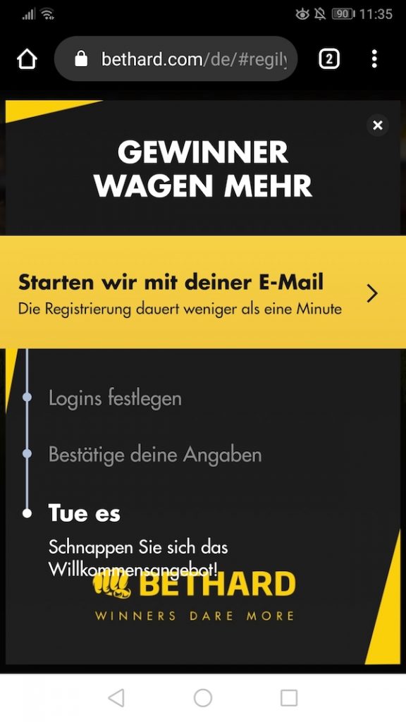 Registrierung in der Bethard App
