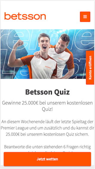 Kostenloses Sport-Quiz in der Betsson App für Android & iPhone