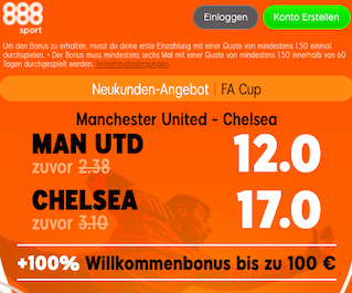 FA Cup Quotenboost zu ManUnited - Chelsea bei 888sport