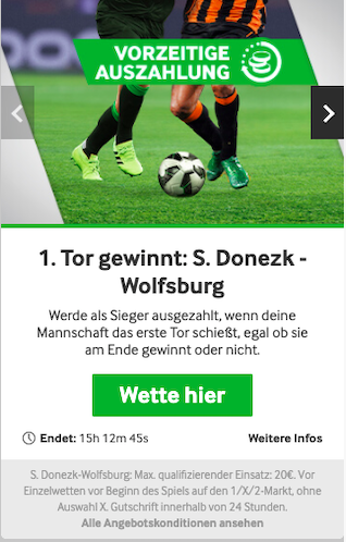 Erstes Tor gewinnt bei Schachtar Donezk gegen VfL Wolfsburg in der Betway App für Android & iPhone