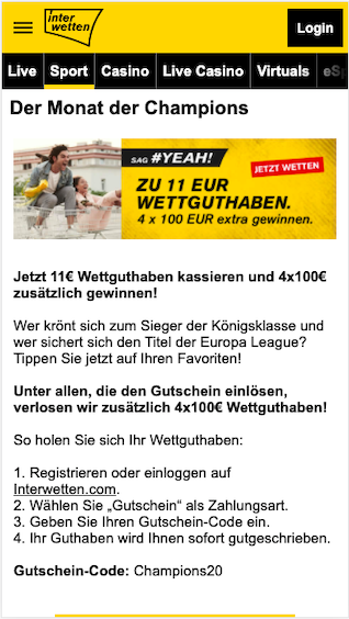 11 Euro Gratiswette für die Champions League mit Bayern München in der Interwetten App für Android & iPhone