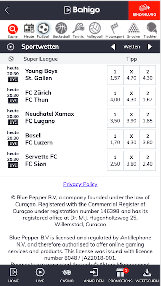 Alle Wette & Quoten zum letzten Spieltag der Schweizer Super League in der Bahigo App für Android & iPhone