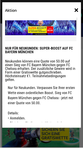 Quotenboost für das Champions League Achtelfinale Rückspiel Bayern gegen Chelsea in der Sky Bet App für Android & iPhone