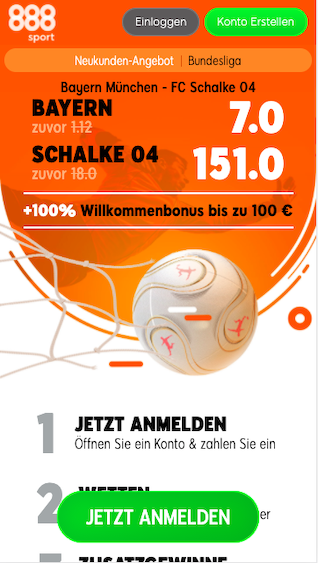 Quoten-Boost zum Bundesliga-Start zwischen Bayern und Schalke in der 888sport App für Android & iPhone