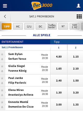 Sat1 Promiboxen Wetten bei Bet3000