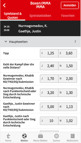 UFC Wetten & Quoten für Khabib Nurmagomedov vs. Justin Gaethje in der Tipico App für Android & iPhone