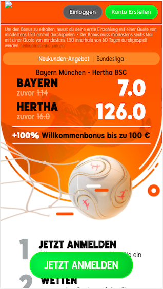 Quoten-Boost für Bayern München - Hertha BSC in der 888sport App für Android & iPhone
