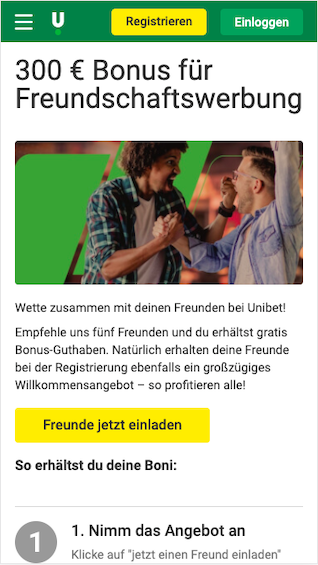 300 Euro Bonus für die Werbung von Freunden in der Unibet App für Android & iPhone