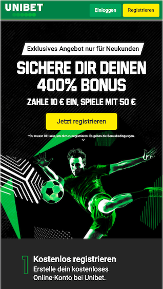 400% Willkommensbonus exklusiv sichern in der Unibet App für Android & iPhone