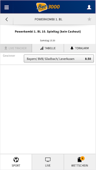 Powerkombi für die Bayern, BVB, Gladbach & Leverkusen für die Bundesliga in der Bet3000 App für Android & iPhone